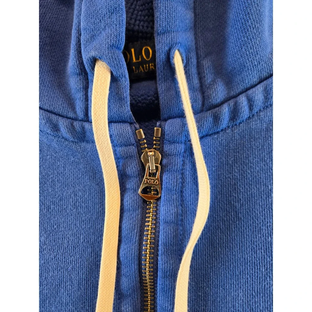 Polo Ralph Lauren Full Zip Hoodie Mens XL Blue Embroidered Pony Waffle Hood